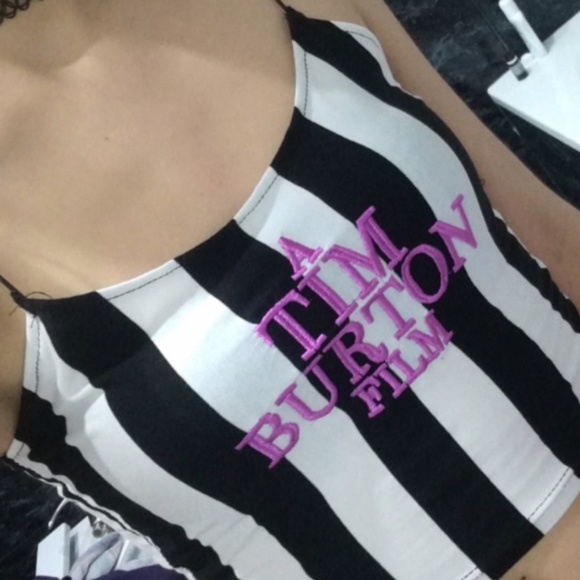 NWT A Tim Burton Film Striped Cropped Tank Top - Picture 9 of 13